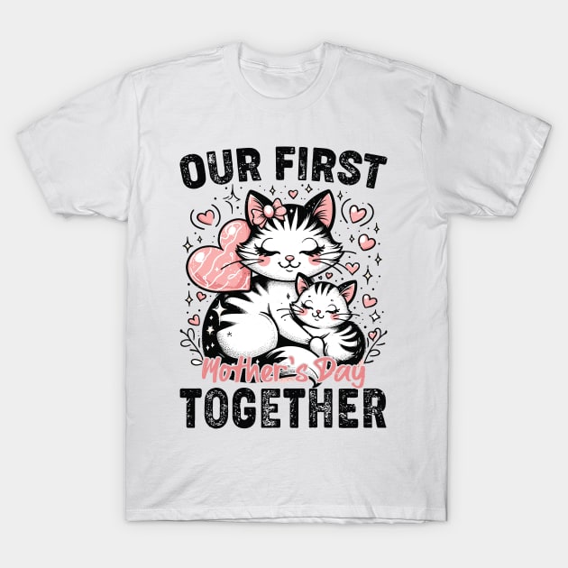 Mother's Day, Our First Mother's Day Together Cat Design T-Shirt by Nostalgia Trip